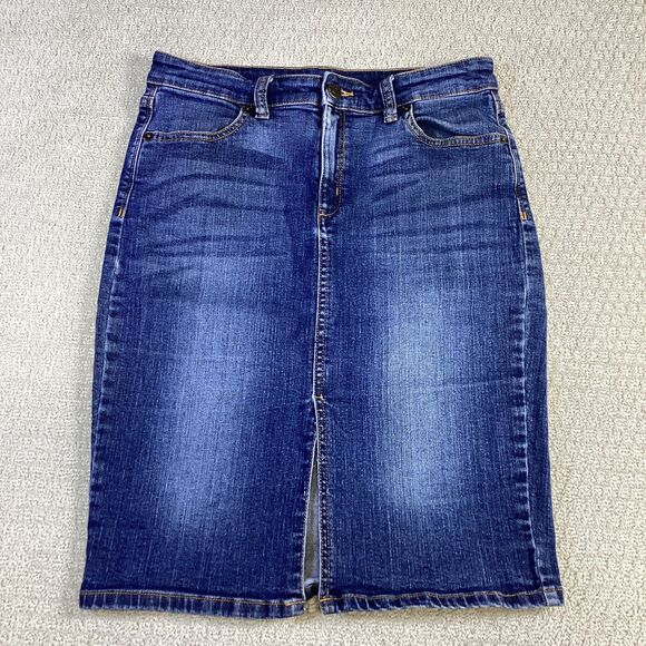 Banana Republic Denim Pencil Skirt 27/4 Medium Wash Midi Slit Stretch Fall 2016 - Picture 1 of 5